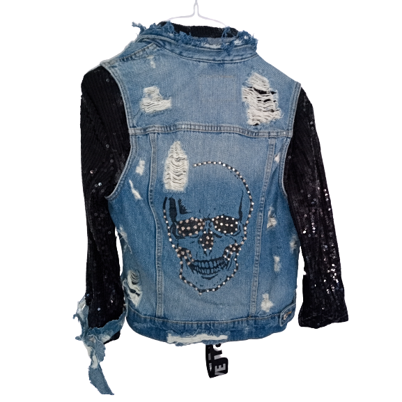 Jeans Pailetten Jacke SKULL